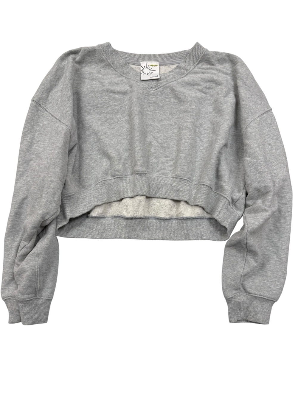 OFFLINE by Aerie Cropped Sweatshirt Large Gray Oversized Crewneck Pullover
